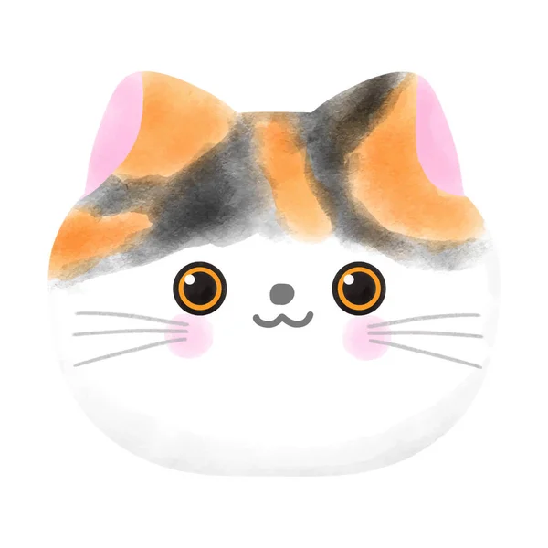 Cute Calico Kot Głowa Akwarela Styl Wektor Ilustracja Białym Tle — Wektor stockowy