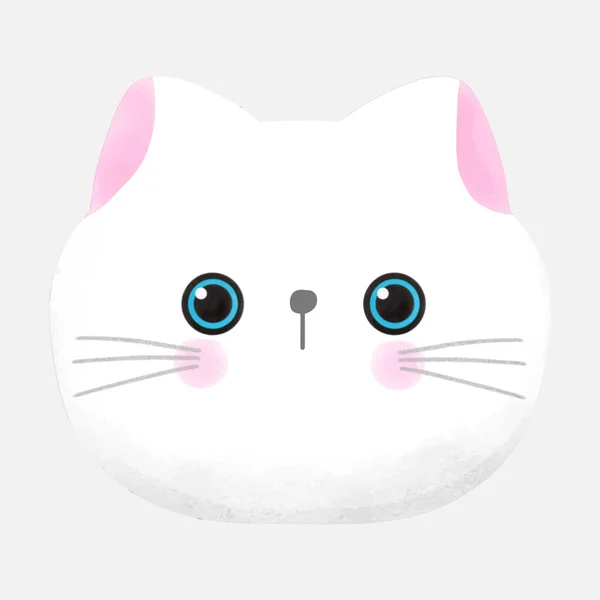 Cute Biały Kot Głowa Akwarela Styl Wektor Ilustracja Białym Tle — Wektor stockowy