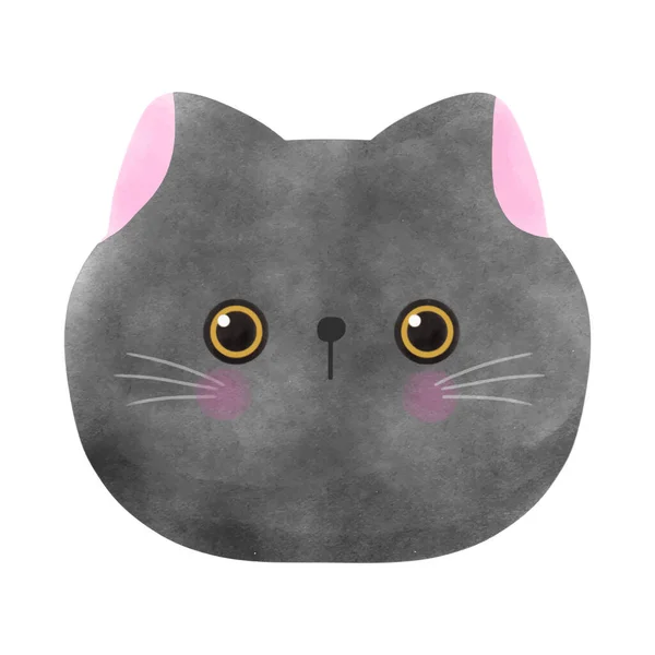 Χαριτωμένο Μαύρο Κεφάλι Γάτα Υδατογραφία Στυλ Διανυσματική Απεικόνιση Λευκό Φόντο — Διανυσματικό Αρχείο