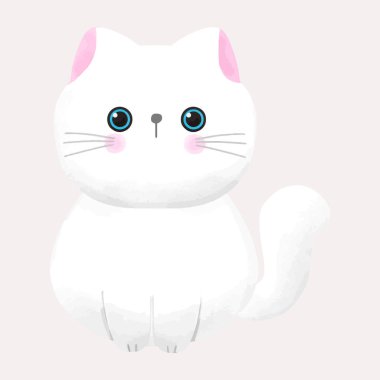 Beyaz arkaplanda şirin kedi suluboya biçim vektör çizimi