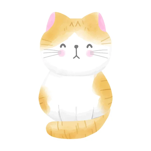 Χαριτωμένη Γάτα Υδατογραφία Στυλ Διανυσματική Απεικόνιση Λευκό Φόντο — Διανυσματικό Αρχείο