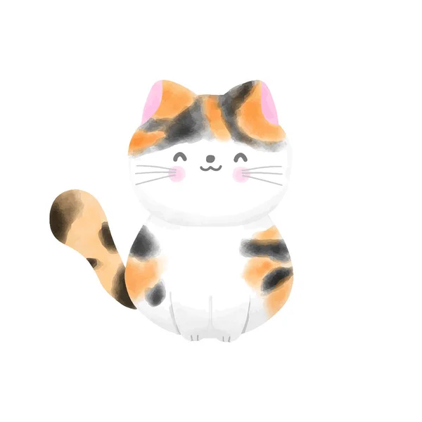 Roztomilý Kočka Akvarel Styl Vektorové Ilustrace Bílém Pozadí — Stockový vektor