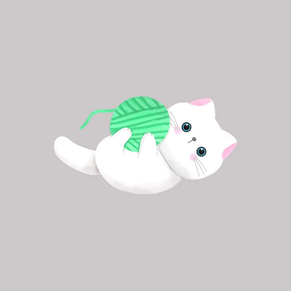 Cute White Cat Watercolor Vector Illustration — Stock Vector