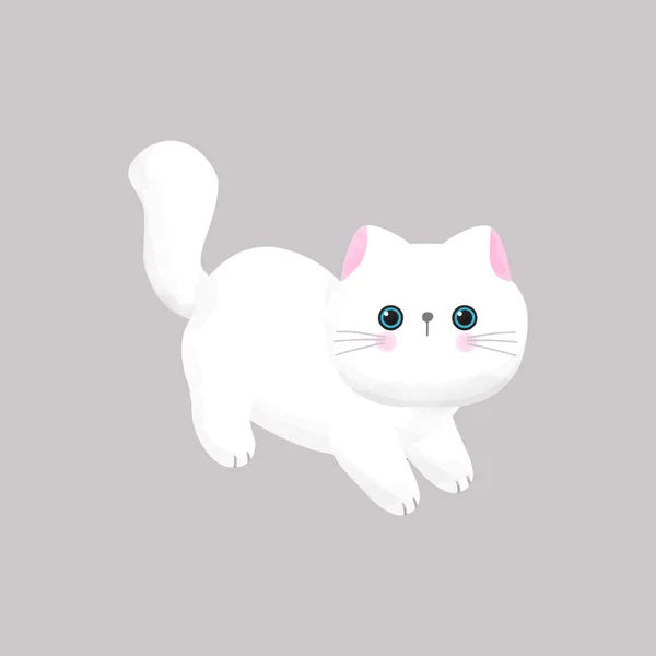 Cute Biały Kot Akwarela Wektor Ilustracja — Wektor stockowy
