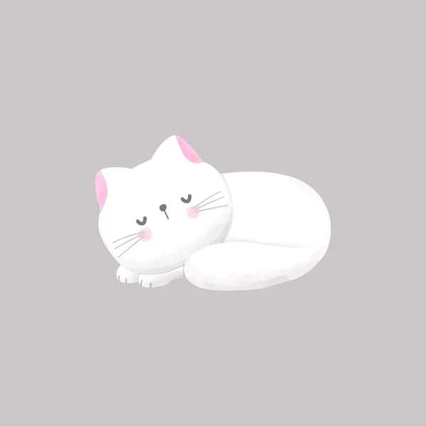 Şirin Beyaz Kedi Suluboya Vektör Çizimi — Stok Vektör
