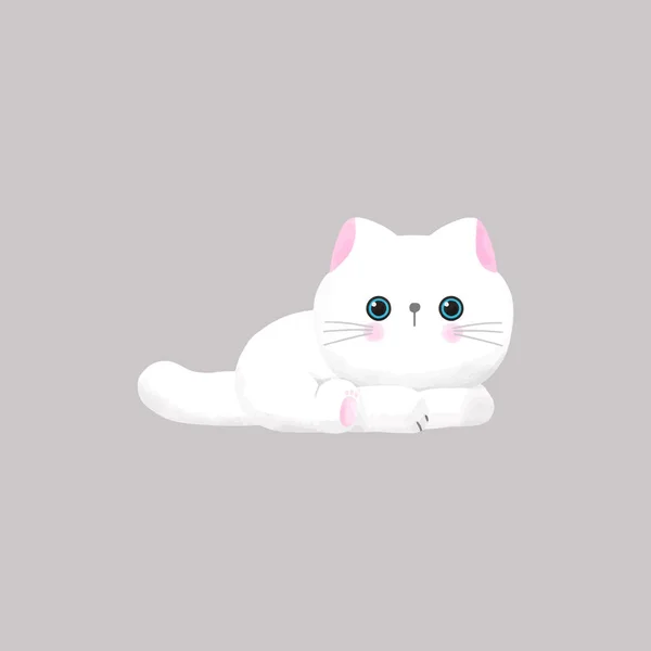 Bonito Gato Branco Aquarela Vetor Ilustração —  Vetores de Stock