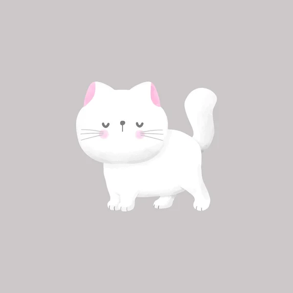 Cute White Cat Watercolor Vector Illustration — Stock Vector