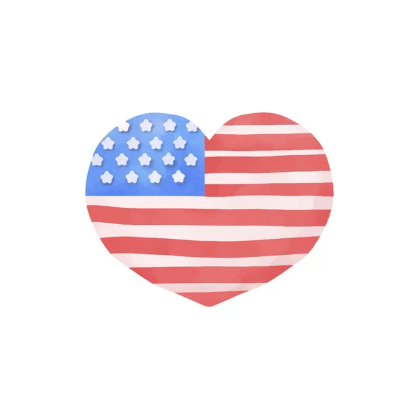 Happy 4Th July Heart Watercolor Vector Illustration White Background - Stok Vektor