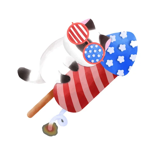 7月4日快乐可爱的卡通猫美国国旗 矢量说明 — 图库矢量图片