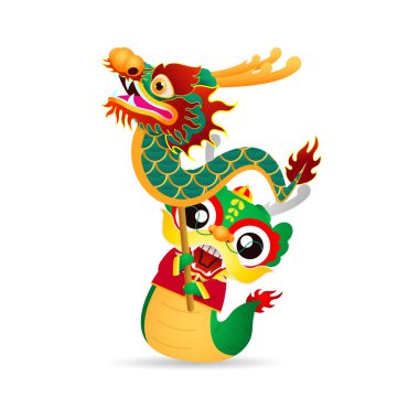 Mutlu Çin Yeni Yılı 2024 ve ejderha burcu takviminin küçük ejderhası afiş tasarımı gong xi fa cai arka plan illüstrasyon vektörü mutlu yıllar tercümesi