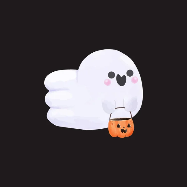 Little Cute Ghosts Holding Pumpkin Happy Halloween Watercolor Halloween Scary — Stock Vector