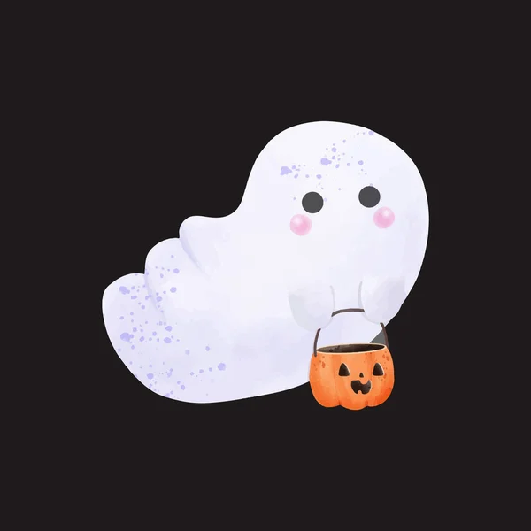 Pequeños Fantasmas Lindos Sosteniendo Calabaza Feliz Halloween Acuarela Halloween Aterradores — Archivo Imágenes Vectoriales