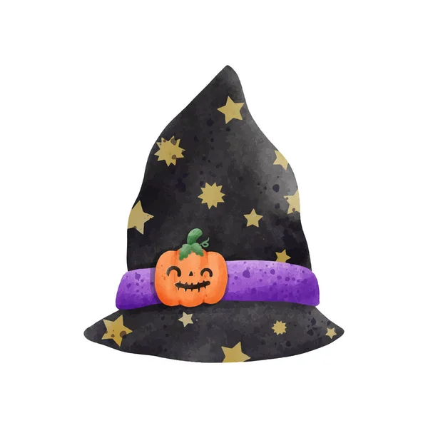Sombrero Bruja Halloween Acuarela Dibujos Animados Asistente Sombrero Vector Ilustración — Vector de stock