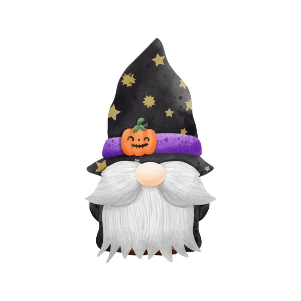 Acuarela Lindo Gnomo Feliz Halloween Fiesta Vector Ilustración Sobre Fondo — Vector de stock