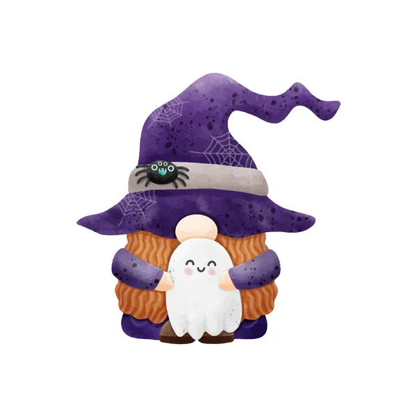Aquarell Niedlich Gnome Glücklich Halloween Party Vektor Illustration Auf Weißem — Stockvektor