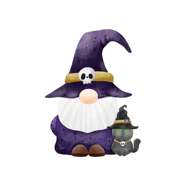 Aquarell Niedlich Gnome Glücklich Halloween Party Gruppe Gnome Vektor Illustration — Stockvektor