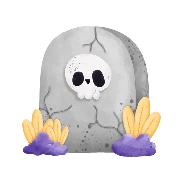 Gravestone Rasgar Com Fantasma Bonito Halloween Rasgar Aquarela Vetor Ilustração —  Vetores de Stock