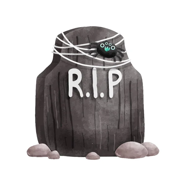 Gravestone Rip Roztomilým Duchem Halloween Rip Akvarel Vektor Ilustrační Prvek — Stockový vektor
