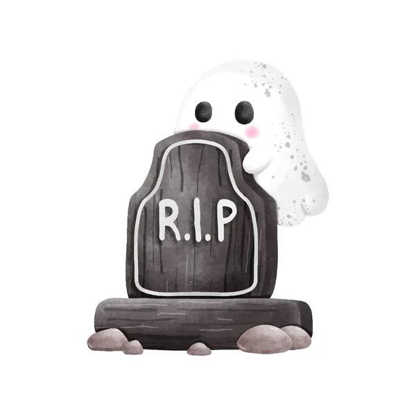 Strappare Pietra Tombale Con Carino Fantasma Halloween Strappare Elemento Illustrazione — Vettoriale Stock