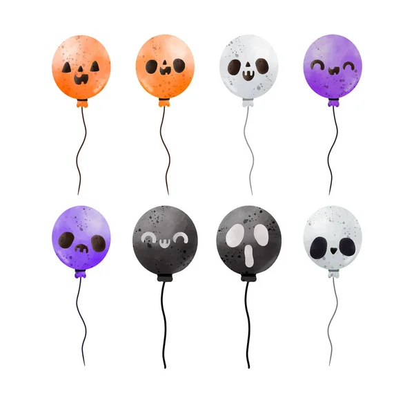 Set Von Sammlung Ballon Von Happy Halloween Party Aquarell Vektor — Stockvektor