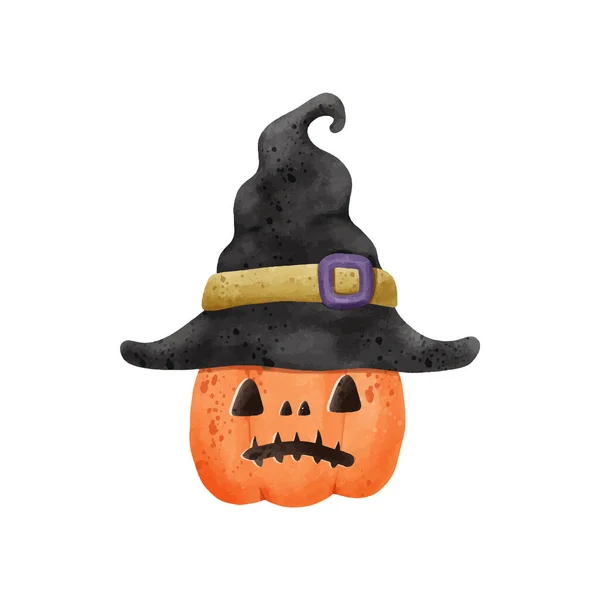 Jack Lucerna Dýně Sobě Čarodějnice Klobouk Akvarel Happy Halloween Dovolená — Stockový vektor