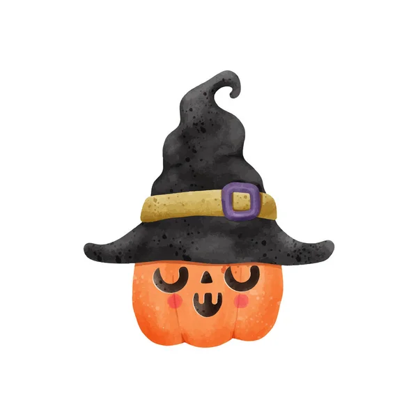 Jack Lantern Pumpkin Wearing Witch Hat Watercolor Happy Halloween Holiday — Stock Vector