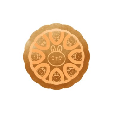 Ay çöreği Çin güz festivali ortası besin suluboya beyaz siyah zemin vektör illüstrasyonu