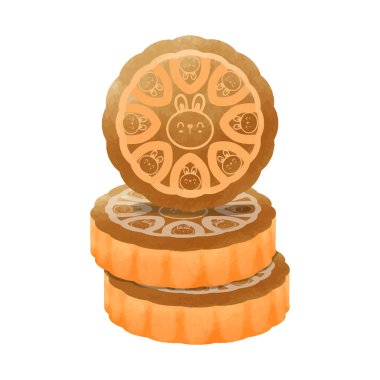 Ay çöreği Çin güz festivali ortası besin suluboya beyaz siyah zemin vektör illüstrasyonu