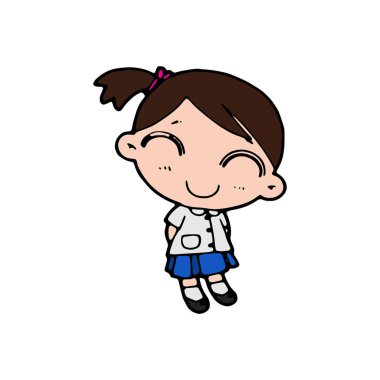 Taylandlı öğrenciler okul sınıfını temizliyor, kawaii vektör resimlerini çiziyor.