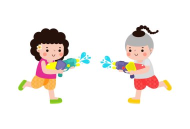 Geleneksel Songkran festivali çocukları Tayland Yeni Yıl Vekil İllüstrasyonu 'nun beyaz arka planda Tayland şablonu sunumunun keyfini çıkarın.