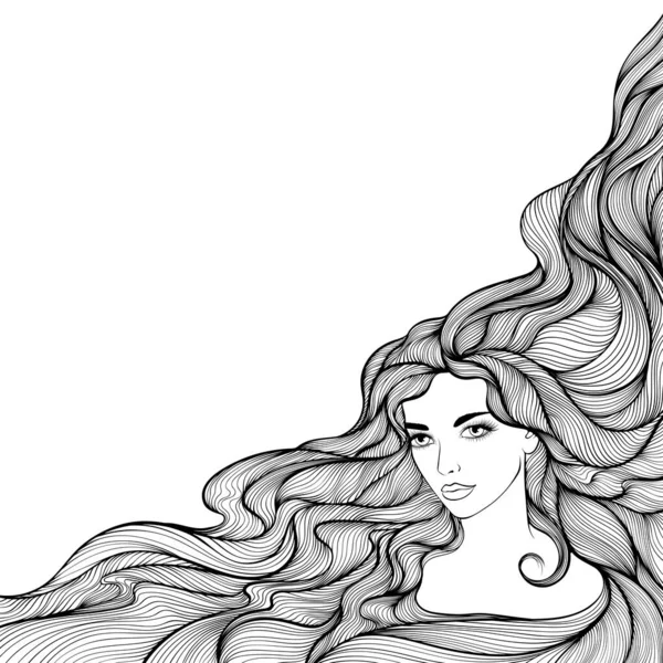 Портрет Девушки Длинными Волосами Угловая Композиция Пробелами Текста Векторные Иллюстрации — стоковый вектор
