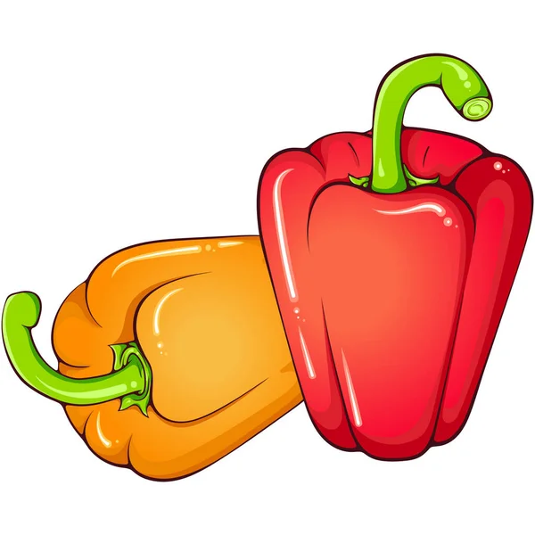 Dua Paprika Paprika Merah Dan Oranye Ilustrasi Warna Vektor Dengan - Stok Vektor