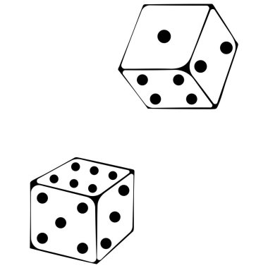 Pair of dice to gamble. Vector illustrations in hand drawn sketch style isolated on white. Concept win and casino gambling in line art style.