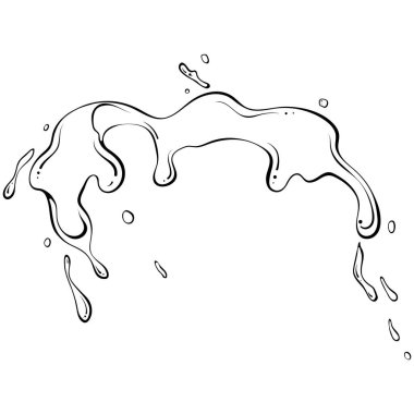 Splashes of water or paint. Spray of fluid. Vector illustration in hand drawn sketch doodle style. Line art liquid with drops isolated on white. Splash water motion. Abstract shapes
