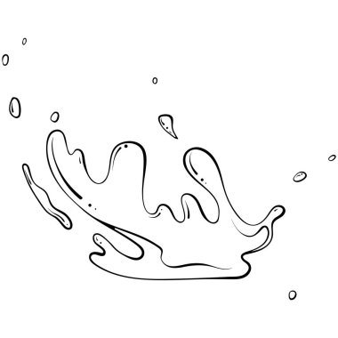 Splashes of water or paint. Spray of fountain. Vector illustration in hand drawn sketch doodle style. Line art liquid with drops isolated on white. Splash water motion. Abstract shapes