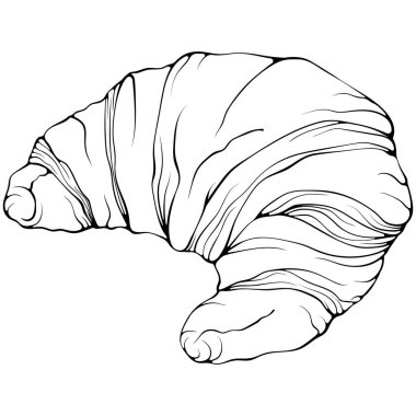 Whole croissant. Vector illustration in hand drawn sketch doodle style. Line art close up croissant cut isolated on white. Bakery for breakfast. Design for coloring book