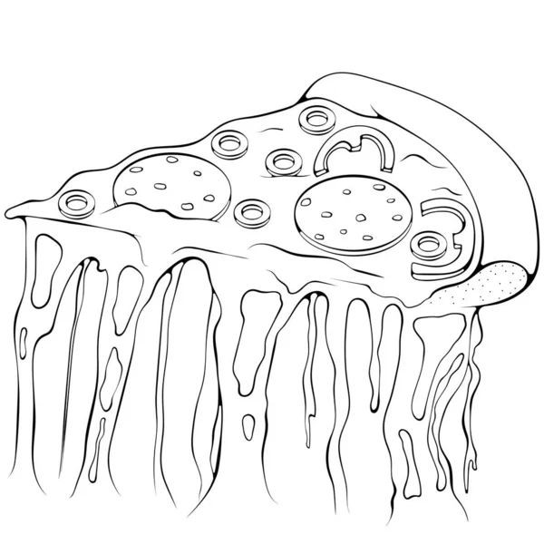 Trojúhelníkový Plátek Pizzy Rozpuštěným Sýrem Mozzarella Vektorová Ilustrace Ručně Kresleném — Stockový vektor