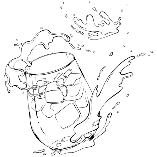 Hideg Koktél Gránátalmával Jéggel Vízzel Vagy Gyümölcslével Vektor Illusztráció Kézzel — Stock Vector