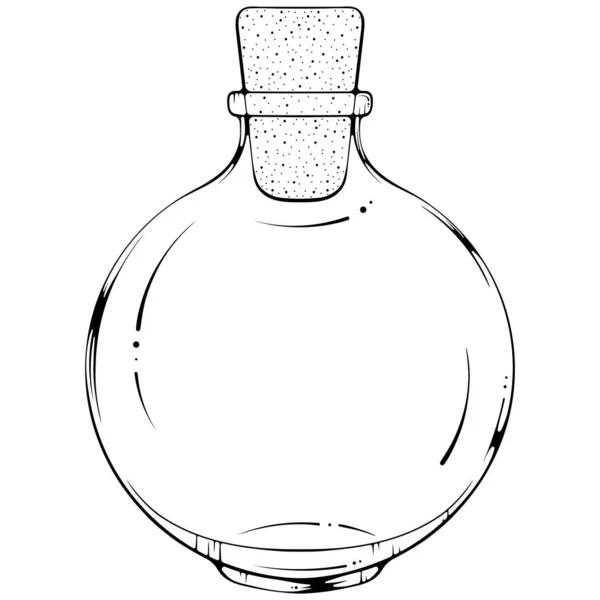Порожній Скляний Круглий Флакон Пляшка Зілля Або Алхімія Пробкою Векторні — стоковий вектор