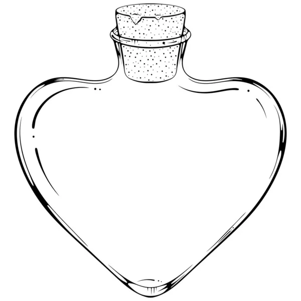 Порожній Скляний Флакон Формі Серця Пляшка Кохання Зілля Або Алхімія — стоковий вектор