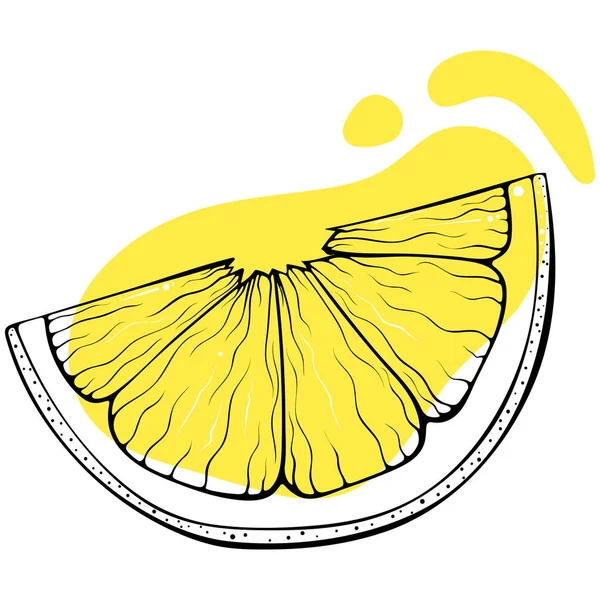 Лимонний Шматочок Контур Цитрусовий Клин Стильний Ескіз Абстрактними Кольоровими Плямами Стоковий вектор