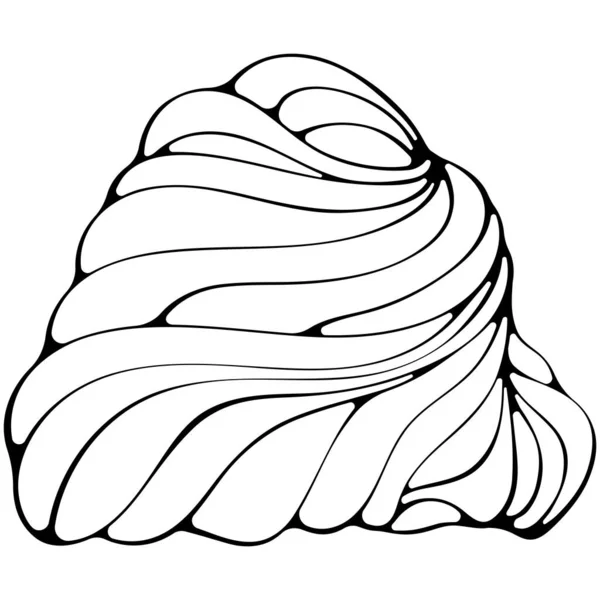 奶油或蛋白乳酪 慕斯漩涡状 棉花糖或冷冻酸奶的甜点 冰淇淋 矢量插图手绘卡通画风格 在白色上孤立的线条艺术 — 图库矢量图片