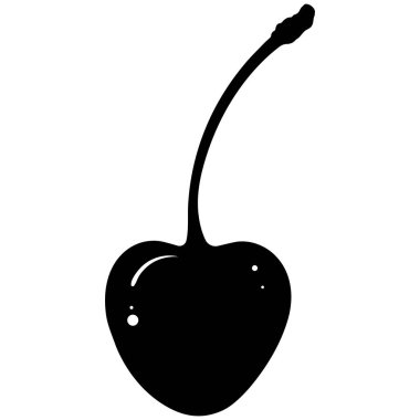 Sapı olan bir kiraz silueti. Böğürtlen ikonu. Siyah vektör çizimi beyaza izole edildi. Meyveleri basit çizgi film tarzında kapat. Taze organik yiyecek, tatlı kiraz.