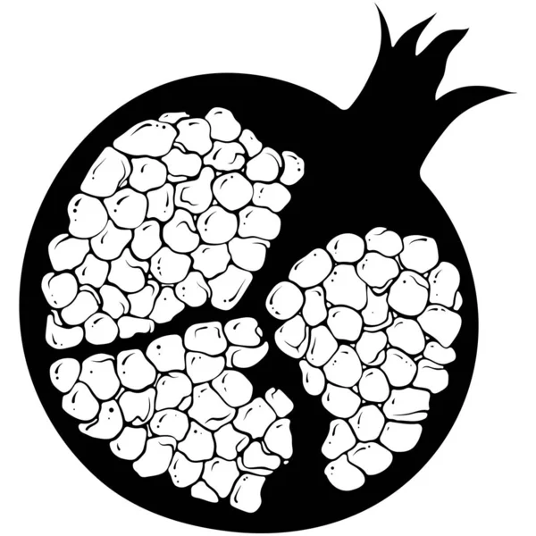 Silhouette Eines Halben Granatapfels Mit Kernen Süße Frucht Abbildung Schwarzer — Stockvektor