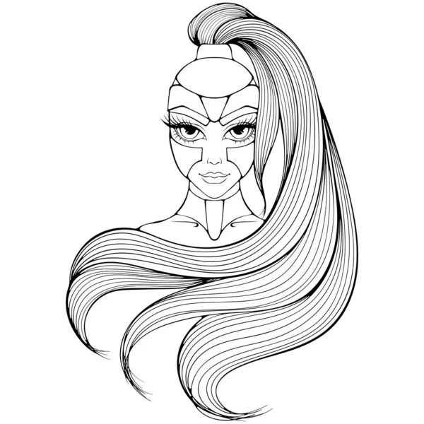 Portrét Válečnice Helmě Dlouhými Vlasy Ženská Síla Animační Portrét Stylizované — Stockový vektor