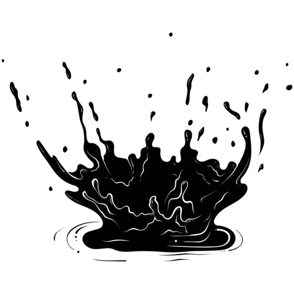 喷涂油墨 水或油漆制成的顶冠 轮廓上喷出的液体 黑色矢量插图手绘风格 洒水运动 摘要形状 — 图库矢量图片