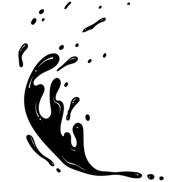 水或油漆的滴落 喷出的喷泉 轮廓上喷出的液体 黑色矢量插图手绘风格 洒水运动 — 图库矢量图片