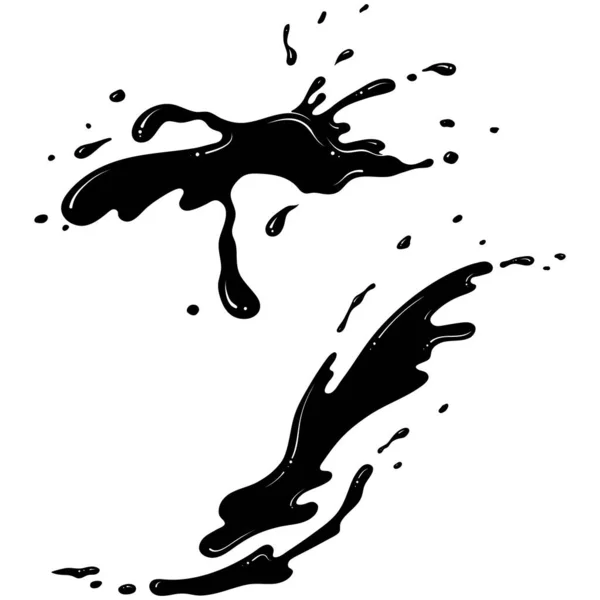 インク 水または塗料の滴 噴水のスプレー シルエットは流体の流出をスプラッシュ 手描きで黒ベクトルイラスト スプラッシュ水の動き 概要形 — ストックベクタ