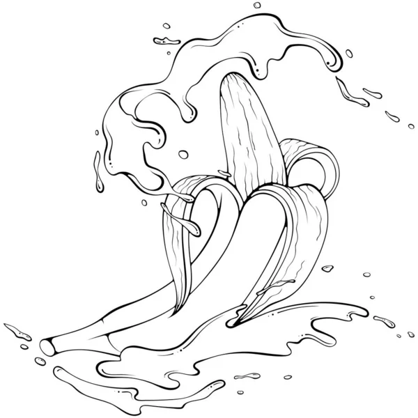 Vollgeschälte Banane Mit Saft Oder Spritzwasser Flüssige Tropfen Vektor Illustration — Stockvektor