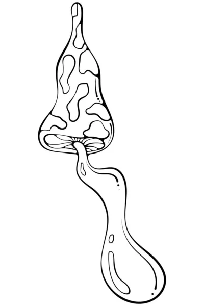 可爱的嬉皮士长蘑菇 复古70年代迷幻真菌 手绘素描涂鸦风格的怀旧怀旧矢量 黑线艺术插图孤立在白色上 彩色书 — 图库矢量图片